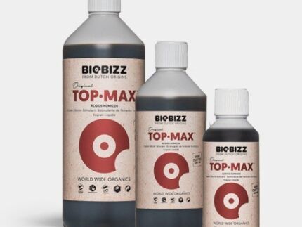 Top Max de BioBizz es un estimulador 100% orgánico para acelerar la floración, hará el transporte de nutrientes más rápido por la planta obteniendo las mejores cosechas.