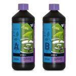 B'cuzz Hydro Nutrition by Atami. Ha sido concebido especialmente para el cultivo hidropónico en el cual el agua nutriente se filtra a través del sustrato y no se reutiliza, el Hydro Nutrition A+B se utiliza muy a menudo en el cultivo en lana de roca y mapito.