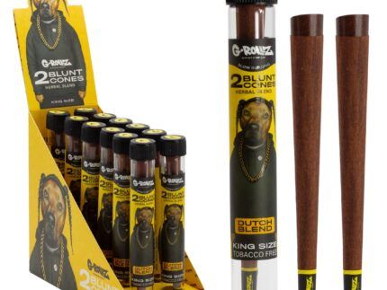 Presentamos los exclusivos conos de hierbas G-Rollz. Estos blunts están elaborados con una mezcla de manzanilla, yerba mate y un toque de cacao, con una infusión de terpenos derivado