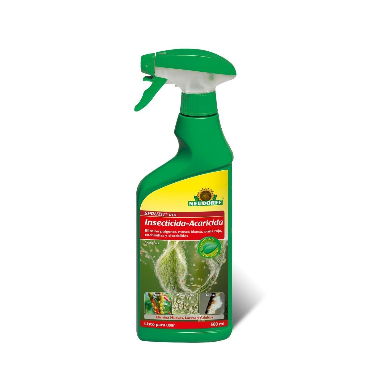 spruzit-neudorff-extremadura Insecticida acaricida de contacto concentrado emulsionable. Indicado para el control y la eliminación de pulgones, mosca blanca, araña roja, orugas y cicadelidos en ornamentales herbáceas (crisantemo, clavel o gladiolo) y leñosas (rosas u hortensias), así como en campo e invernaderos.