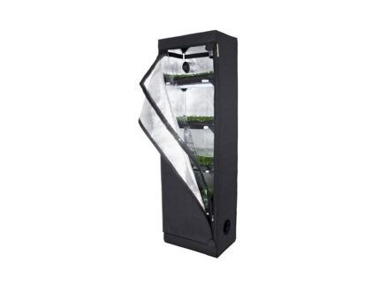 Tejido fuerte y resistente Nylon 420D Estructura patentada, fuerte y estable Reflectividad premium mylar 97% Mylar certificado como amigable con las plantas Cremalleras resistentes y a prueba de luz Zócalos de tela dobles y suaves