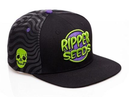 Gorra con logo Ripper Seeds de la nueva ola 2025 a color. Gorra 100% Acrílico de 6 paneles Perfil alto Ojales Visera plana Estilo snapback Sistema de doble cierre